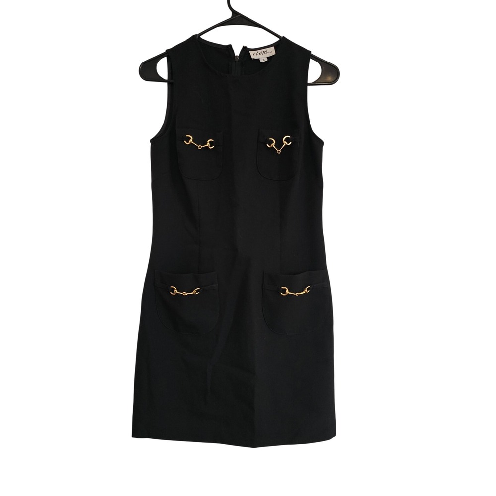 Item Black Sleeveless Sheath Dress Gold Horse Bit Pockets Size 6